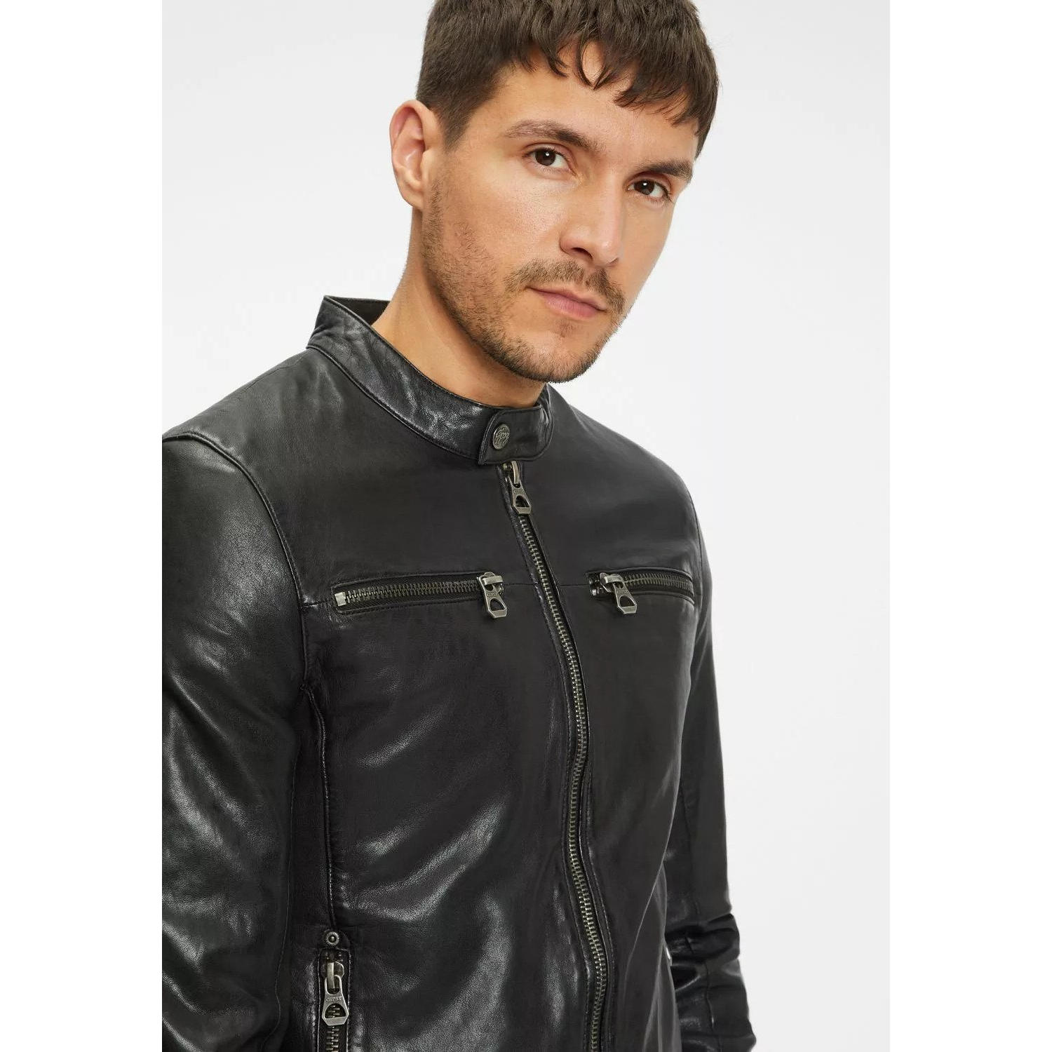 Geaca de Piele Barbati Gipsy Neagra GMBalton – Black Friday