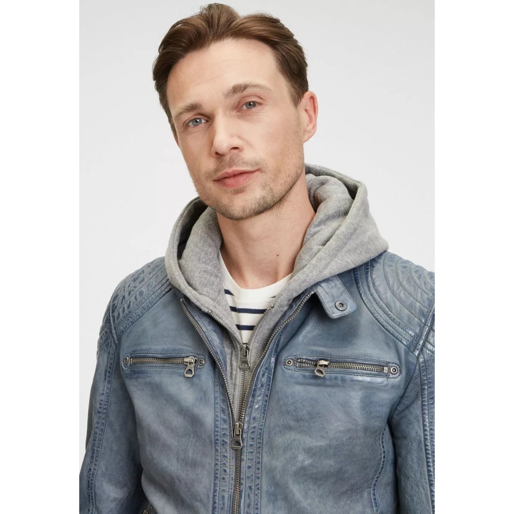 Geaca de Piele Barbati Gipsy Albastru Deschis GMBarlo LONTV – IMBRACAMINTE