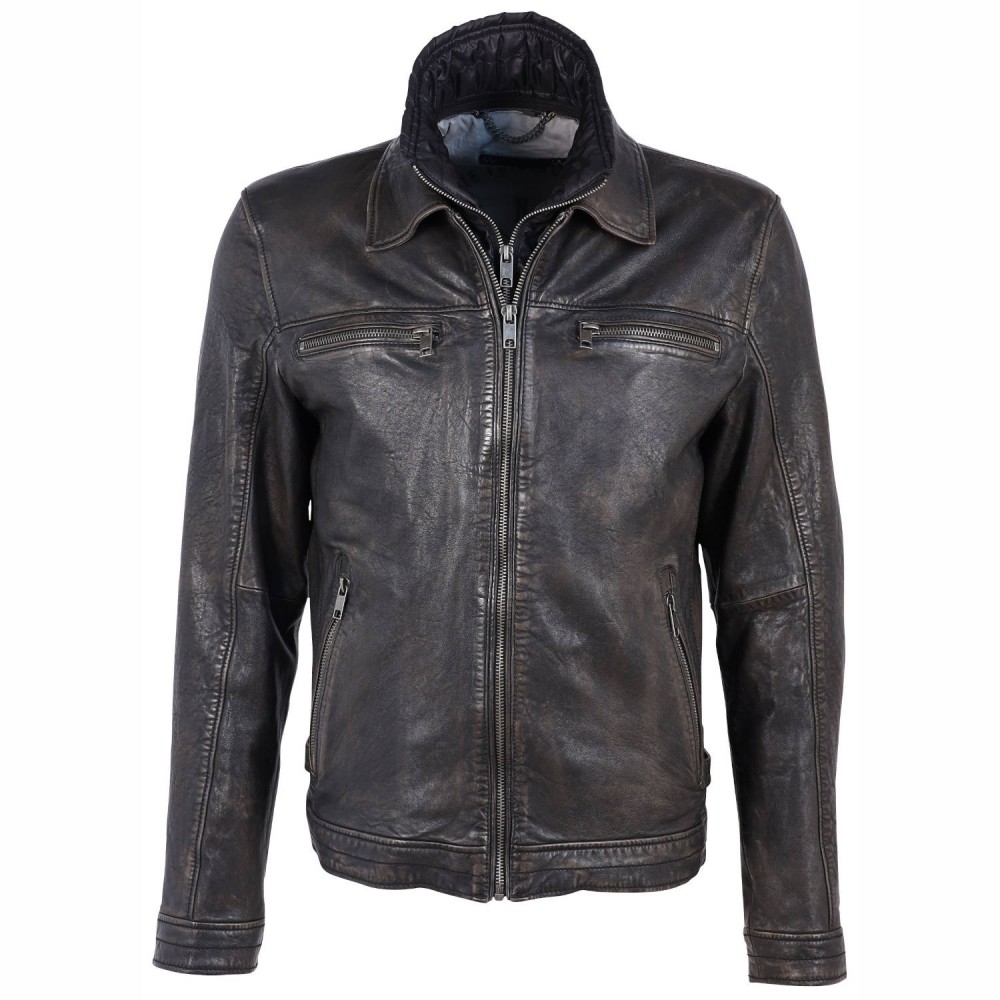 Geaca de Piele Barbati Gipsy Negru Antic GMBarthol LAROV W - readytowear