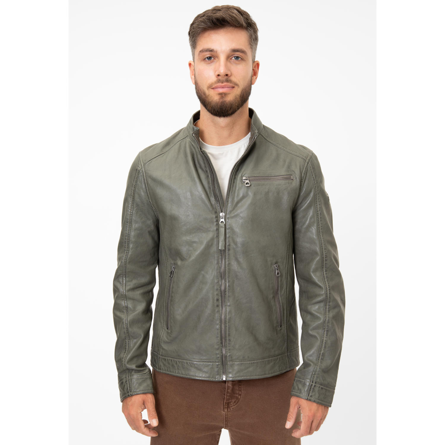 Geaca de Piele Barbati Gipsy Verde Prafuit GMBaxder – Geci de Piele