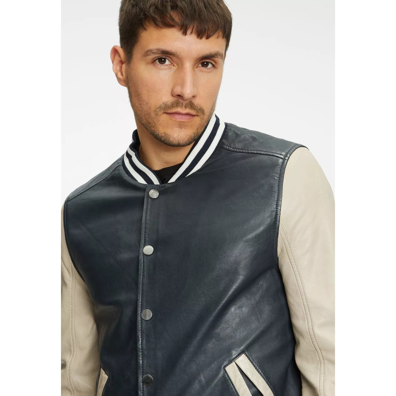 Geaca de Piele Barbati Gipsy Bleumarin/Bej GMBluno 2 – Black Friday