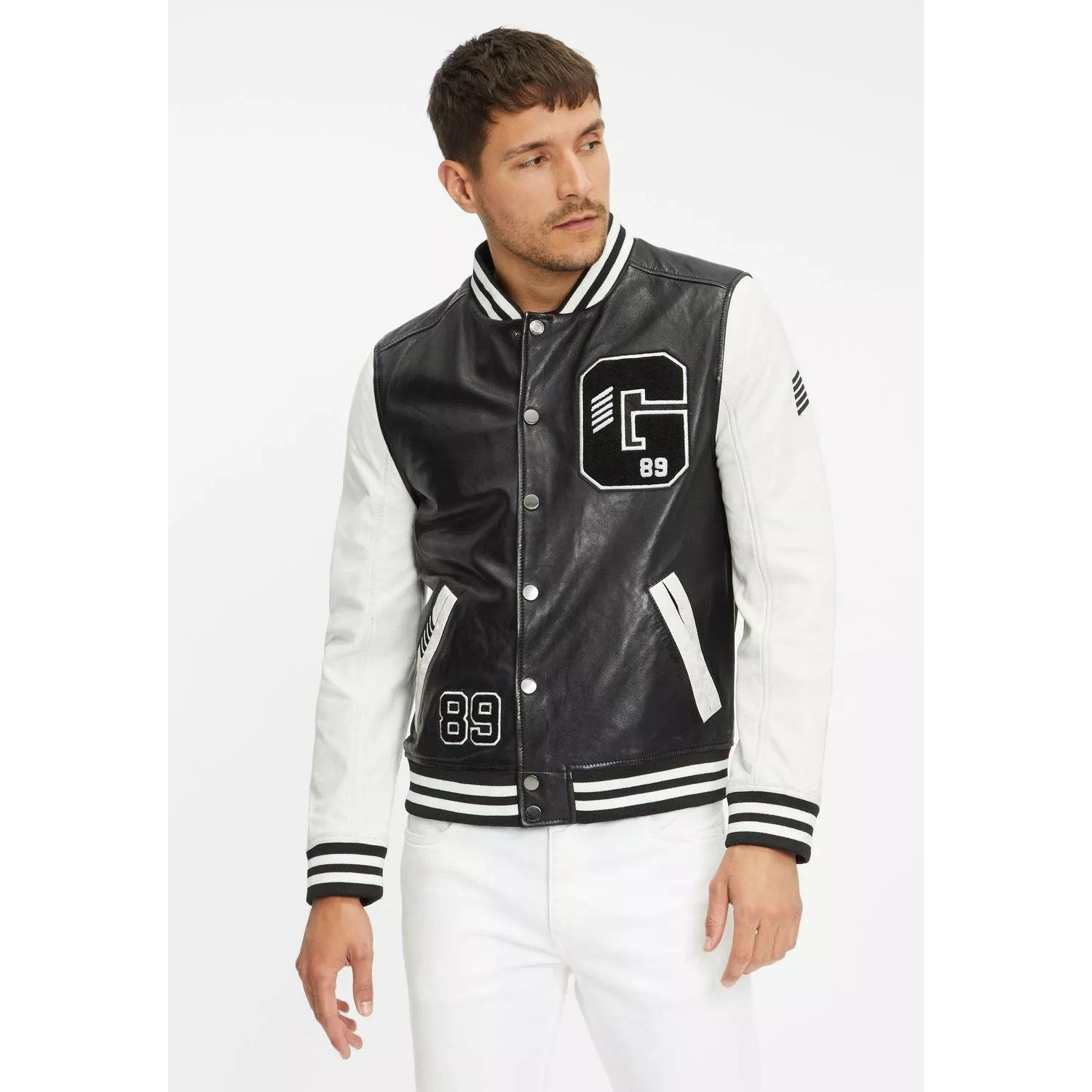 Geaca de Piele Barbati Gipsy Negru/Alb GMBluno – IMBRACAMINTE