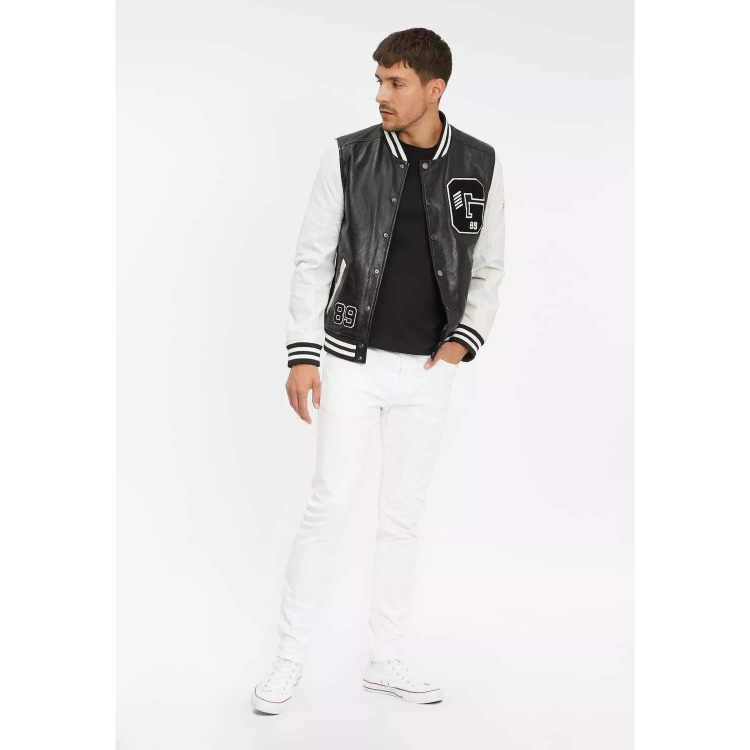 Geaca de Piele Barbati Gipsy Negru/Alb GMBluno – Black Friday Geaca de Piele Barbati Gipsy Negru/Alb GMBluno – Black Friday