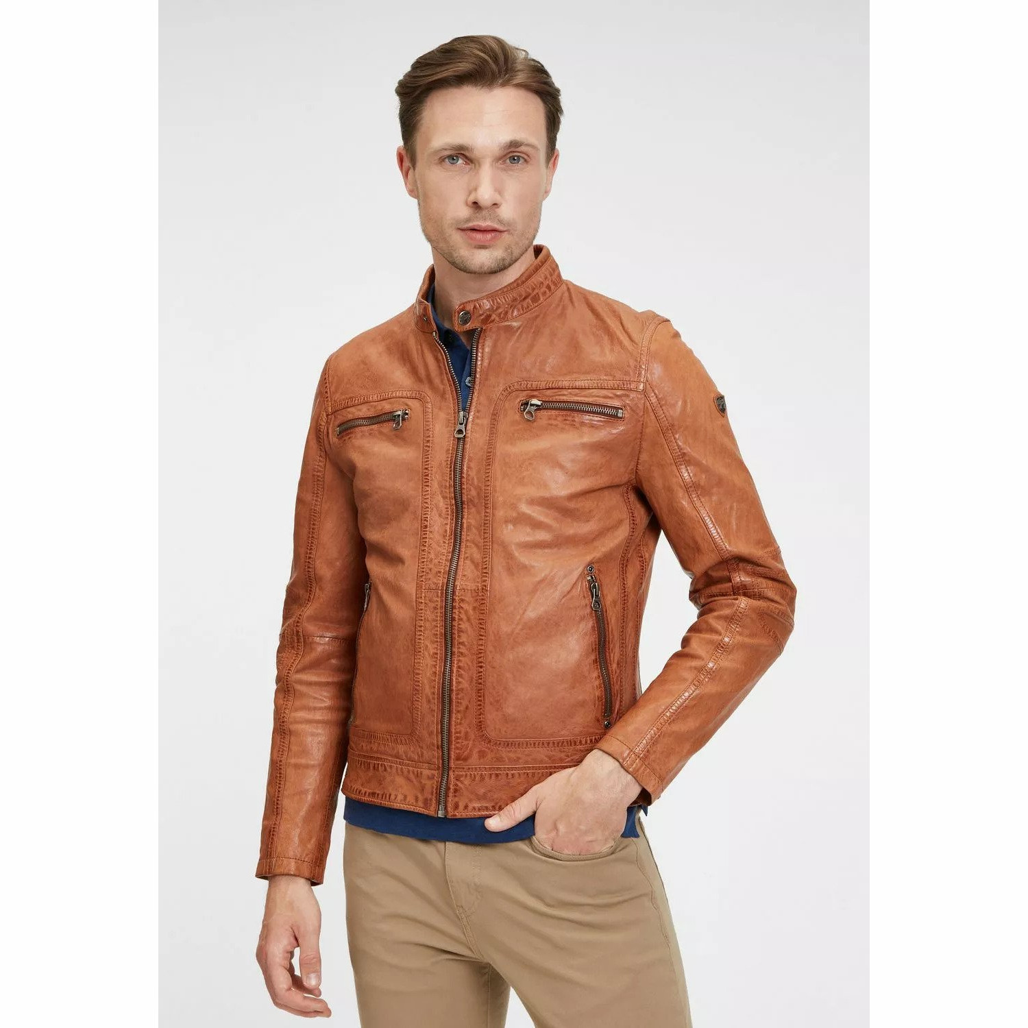 Geaca de Piele Barbati Gipsy Coniac GMBosko LONTV – IMBRACAMINTE