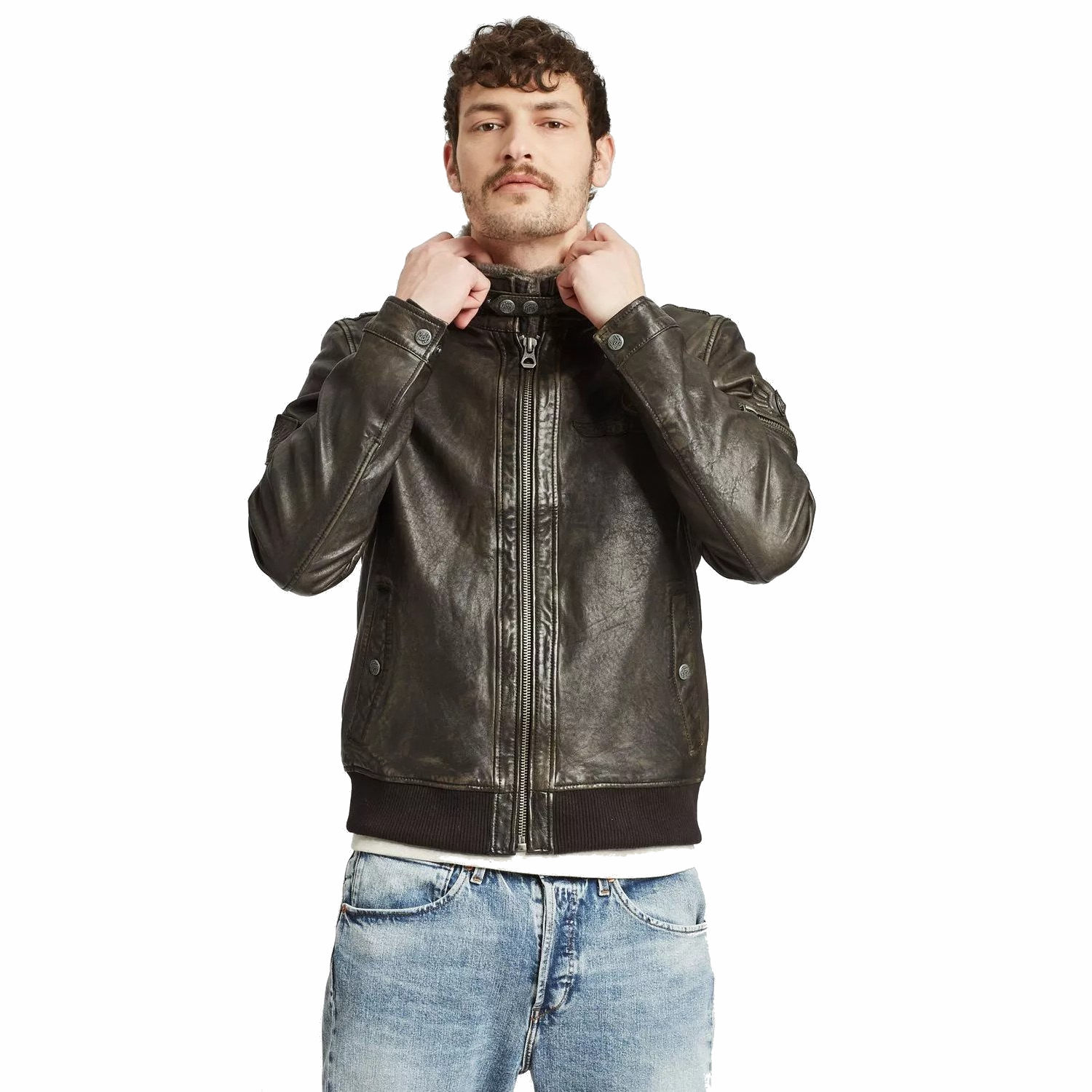 Geaca de Piele Barbati Gipsy Negru Antic GMCanjon LAMAV W – IMBRACAMINTE