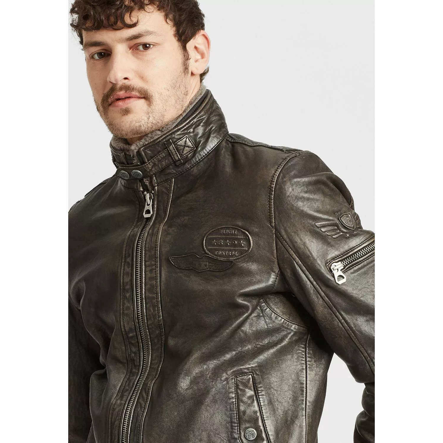 Geaca de Piele Barbati Gipsy Negru Antic GMCanjon LAMAV W – IMBRACAMINTE