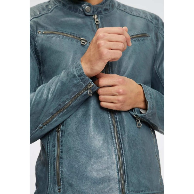 Geaca de Piele Barbati Gipsy Albastra GMChenno – IMBRACAMINTE Geaca de Piele Barbati Gipsy Albastra GMChenno – IMBRACAMINTE