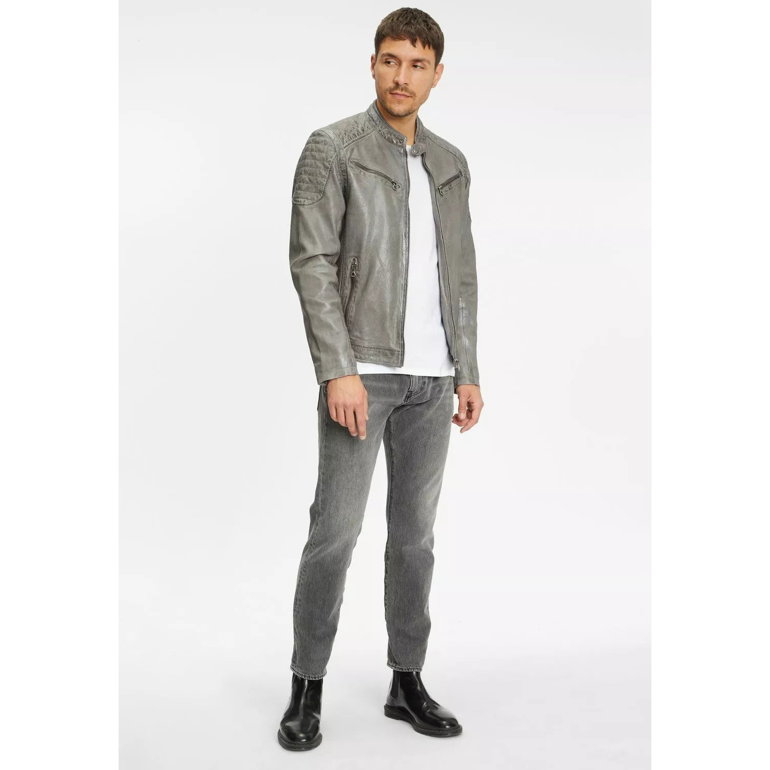 Geaca de Piele Barbati Gipsy Gri GMChenno – Black Friday
