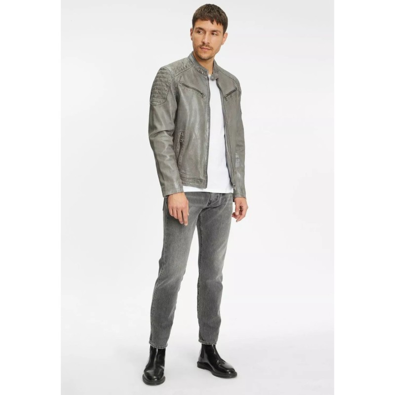 Geaca de Piele Barbati Gipsy Gri GMChenno – Black Friday