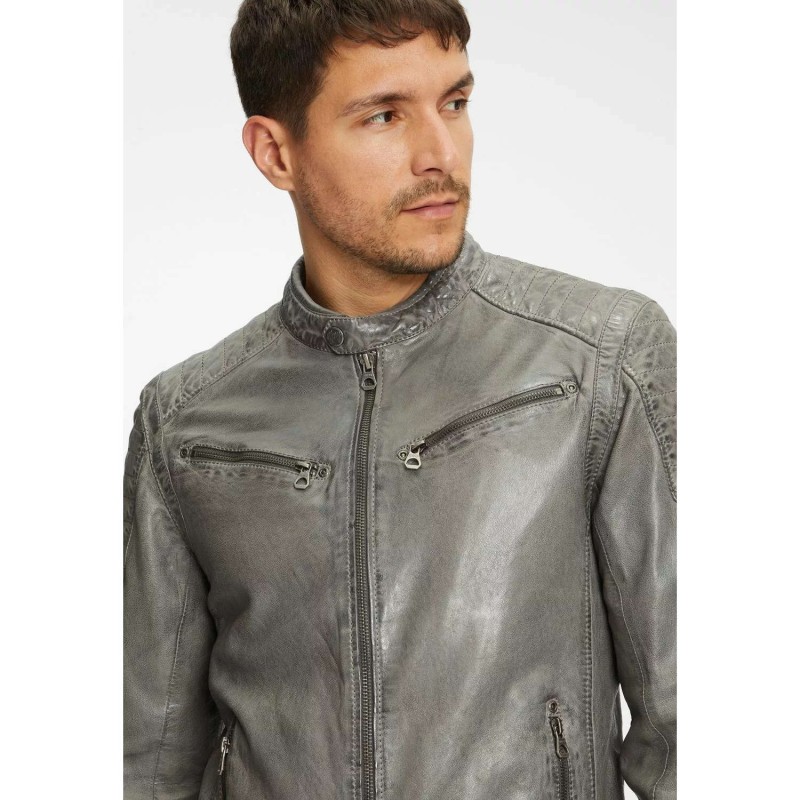 Geaca de Piele Barbati Gipsy Gri GMChenno – Black Friday