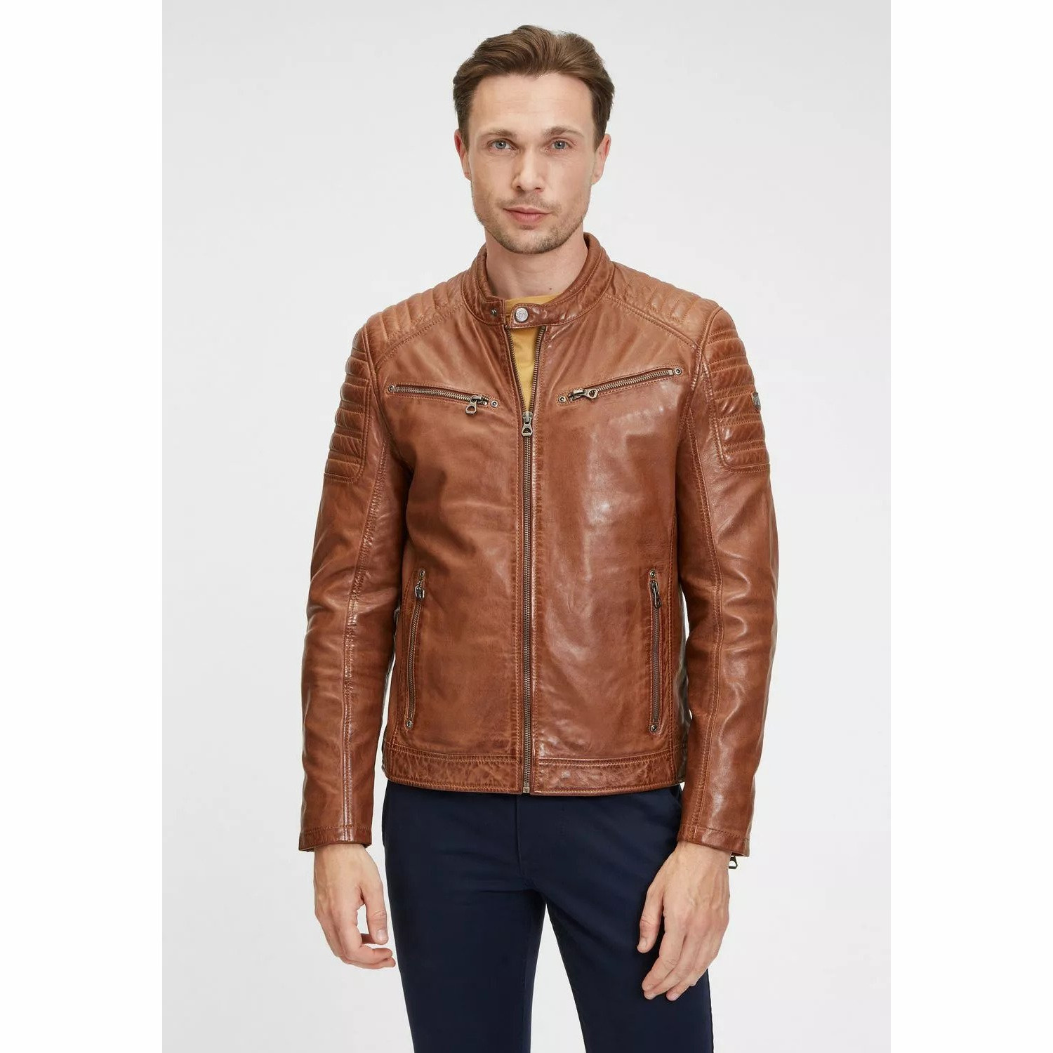 Geaca de Piele Barbati Gipsy Coniac GMChesto LAORV – IMBRACAMINTE