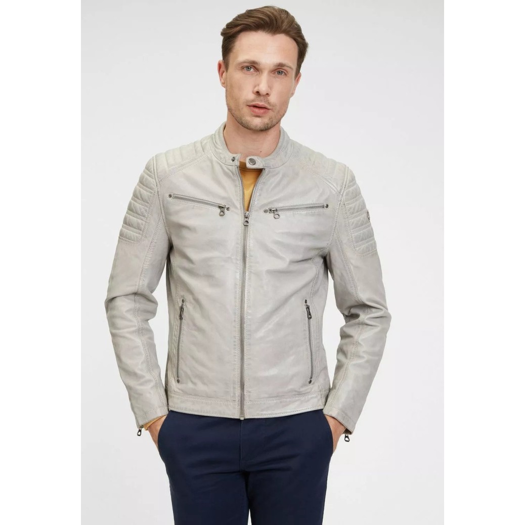 Geaca de Piele Barbati Gipsy Gri Argintiu GMChesto LAORV – Black Friday