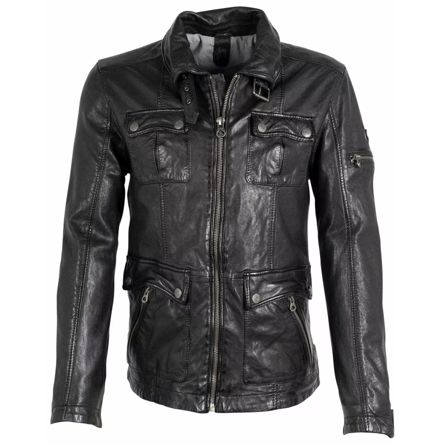 Geaca Lunga de Piele Barbati Gipsy Neagra GMClieves – IMBRACAMINTE