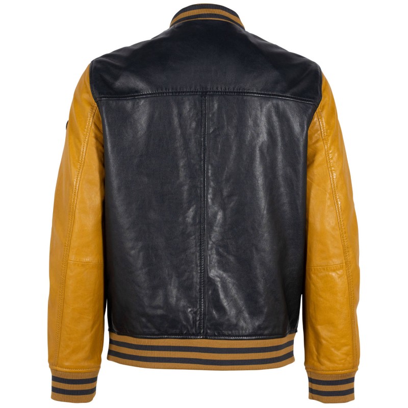 Geaca de Piele Barbati Gipsy Albastru Inchis/Galben Mustar GMCuno – Black Friday