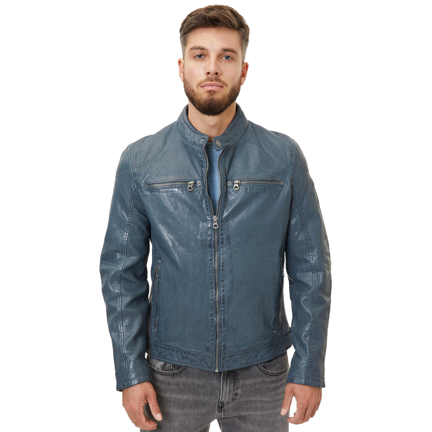Geaca de Piele Barbati Gipsy Albastru Denim GMCybo – Black Friday