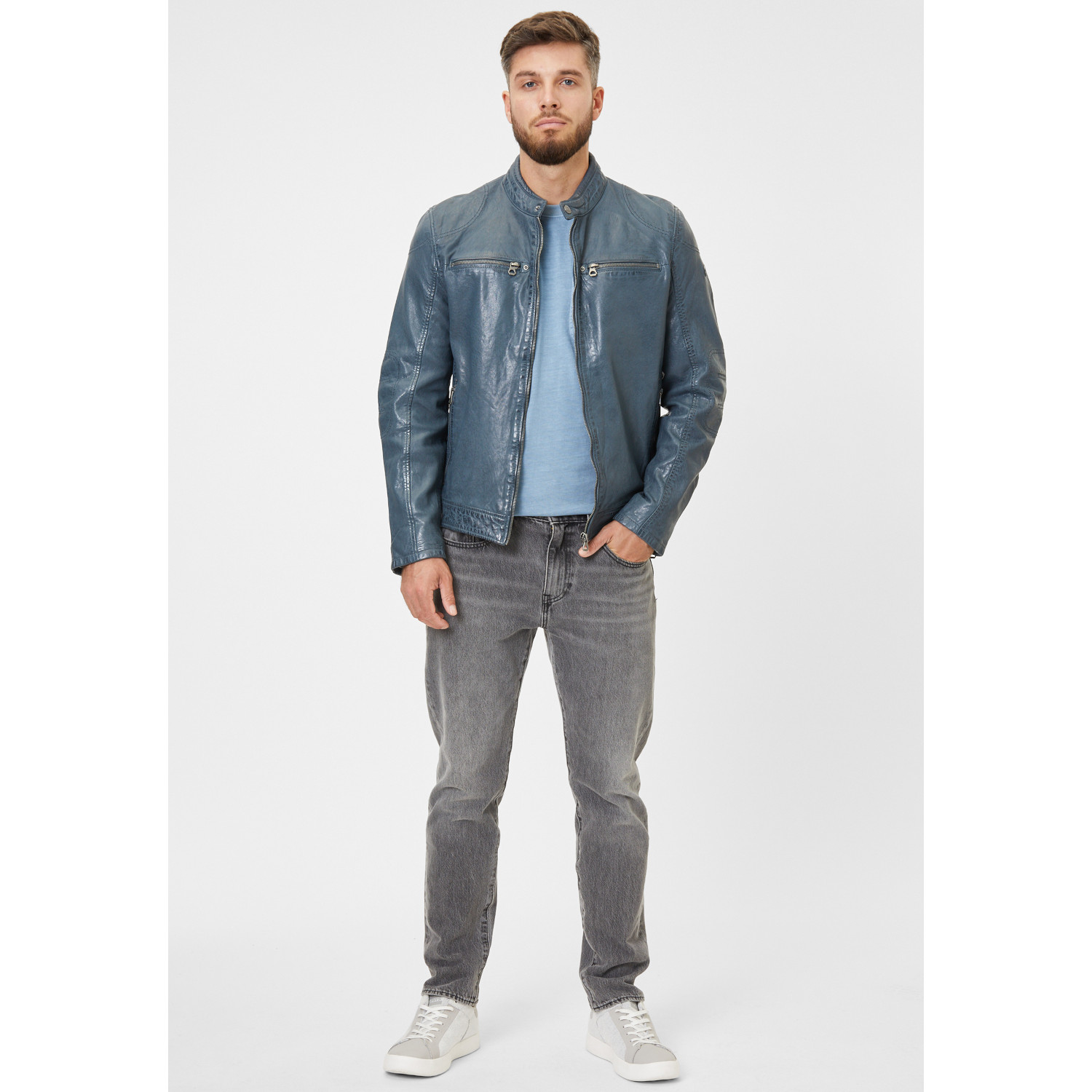 Geaca de Piele Barbati Gipsy Albastru Denim GMCybo – Black Friday