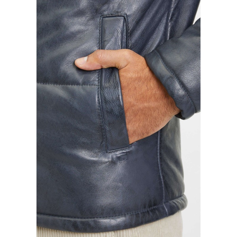 Geaca de Iarna din Piele Barbati Gipsy Bleumarin GMDule – IMBRACAMINTE