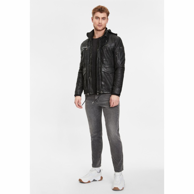 Geaca de Iarna din Piele Barbati Gipsy Neagra GMElyas – Black Friday