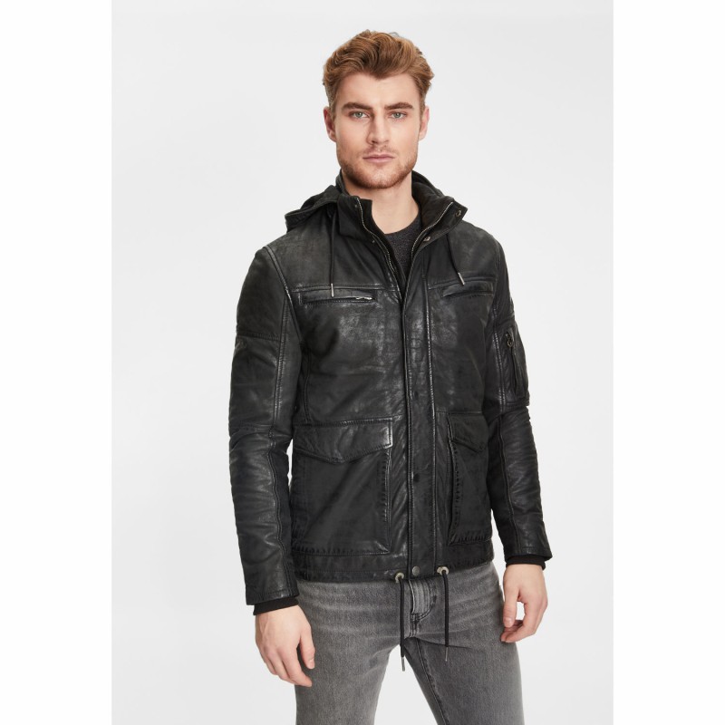 Geaca de Iarna din Piele Barbati Gipsy Neagra GMElyas – Black Friday