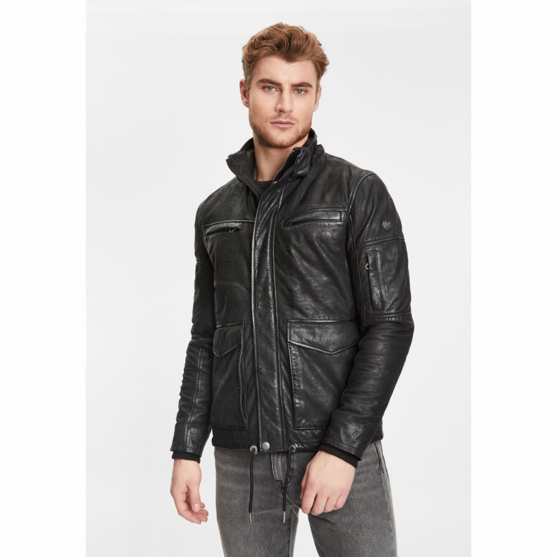 Geaca de Iarna din Piele Barbati Gipsy Neagra GMElyas – Black Friday