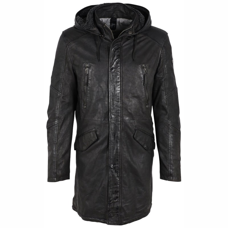 Geaca Lunga de Piele Barbati Gipsy Neagra GMEsmond – IMBRACAMINTE