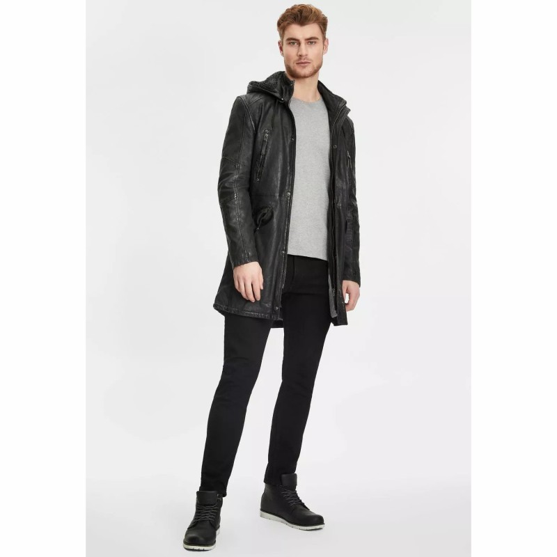 Geaca Lunga de Piele Barbati Gipsy Neagra GMEsmond – IMBRACAMINTE