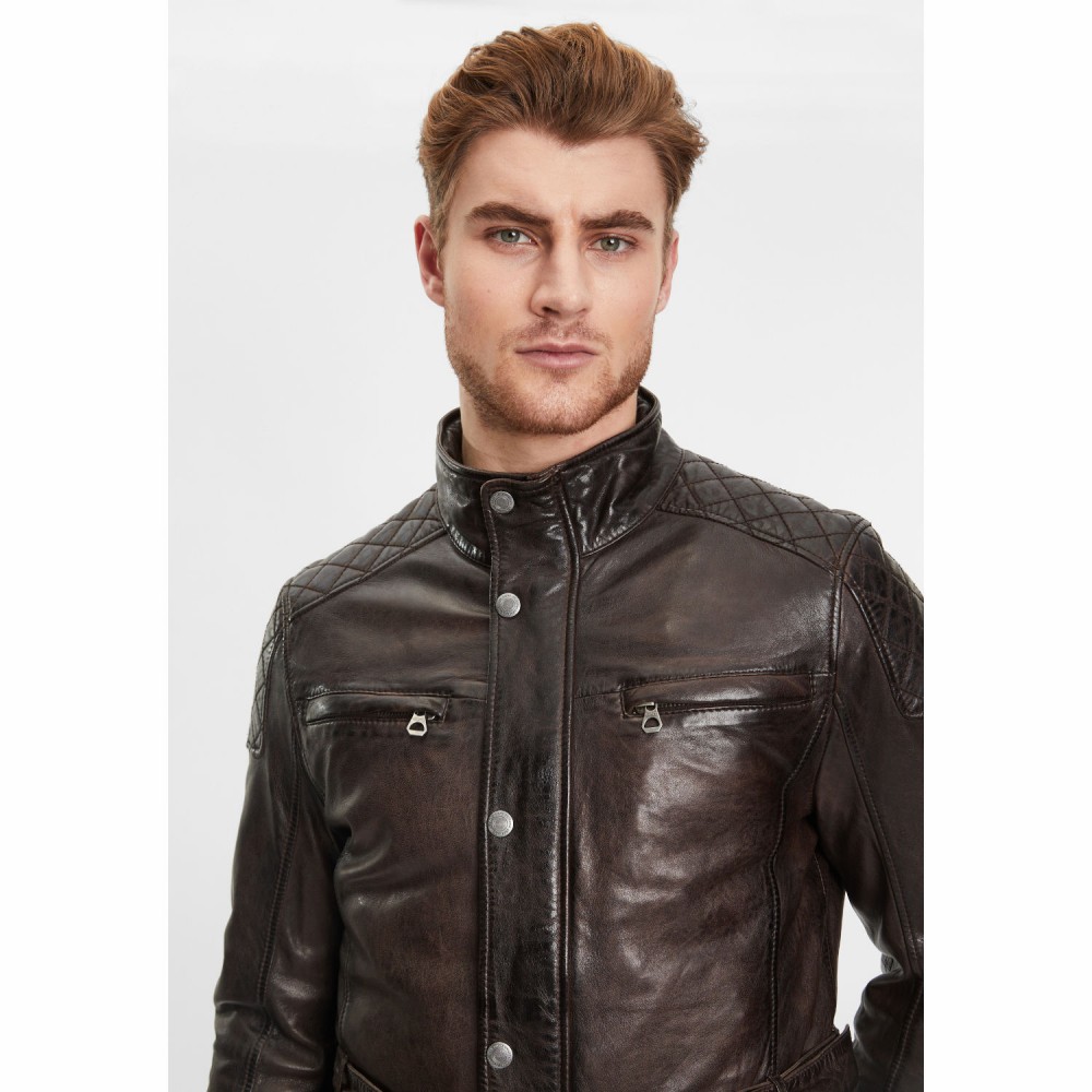 Geaca Lunga de Piele Barbati Gipsy Maro Inchis GMForth LATIMV Geaca Lunga de Piele Barbati Gipsy Maro Inchis GMForth LATIMV - readytowear.ro