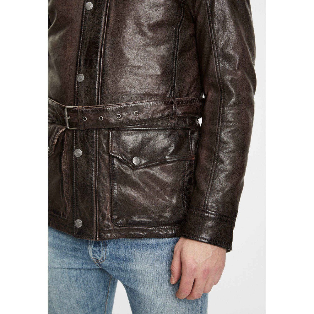 Geaca Lunga de Piele Barbati Gipsy Maro Inchis GMForth LATIMV Geaca Lunga de Piele Barbati Gipsy Maro Inchis GMForth LATIMV - readytowear.ro