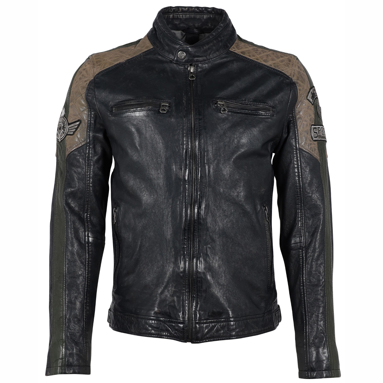 Geaca de Piele Barbati Gipsy Antracit/Verde GMGiel SF LAFOV – IMBRACAMINTE