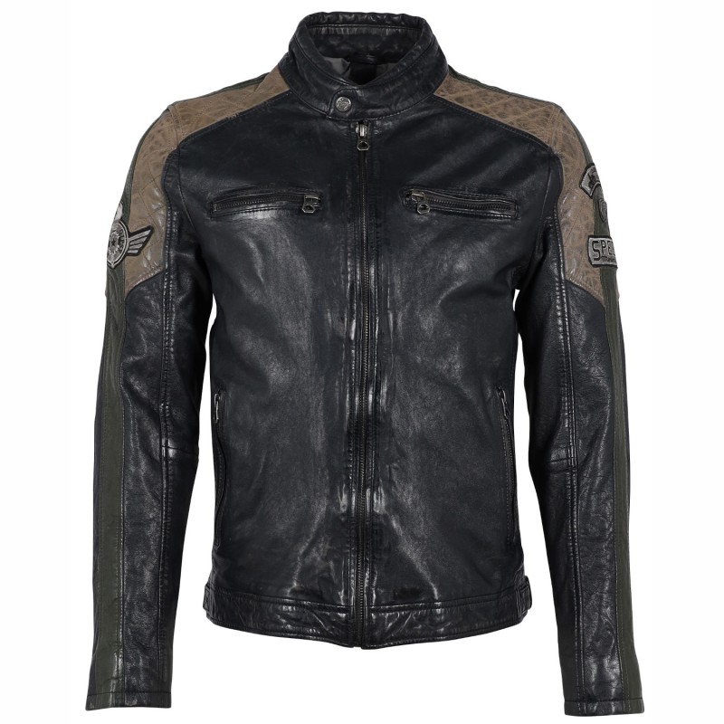 Geaca de Piele Barbati Gipsy Antracit/Verde GMGiel SF LAFOV – IMBRACAMINTE