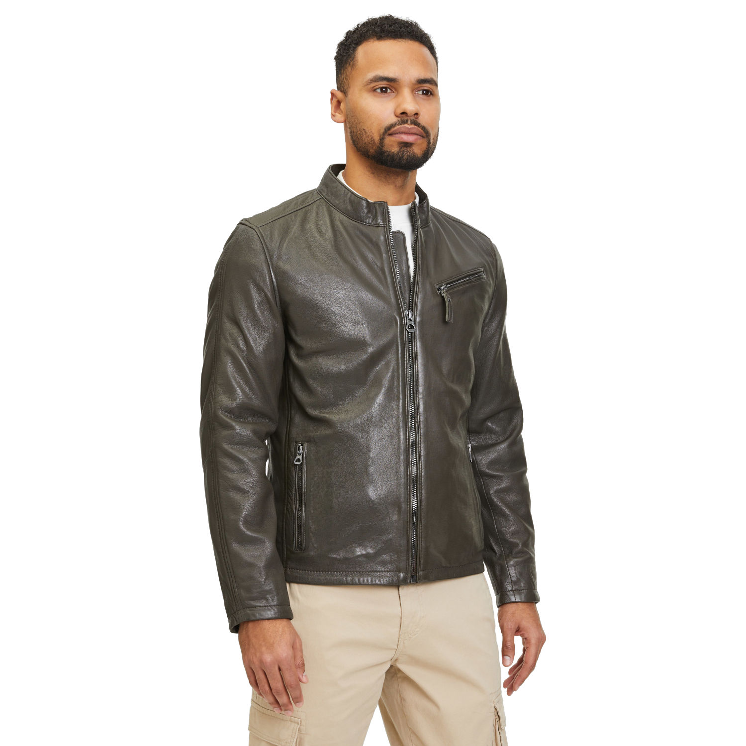 Geaca de Piele Barbati Gipsy Olive Inchis GMJaqua – IMBRACAMINTE
