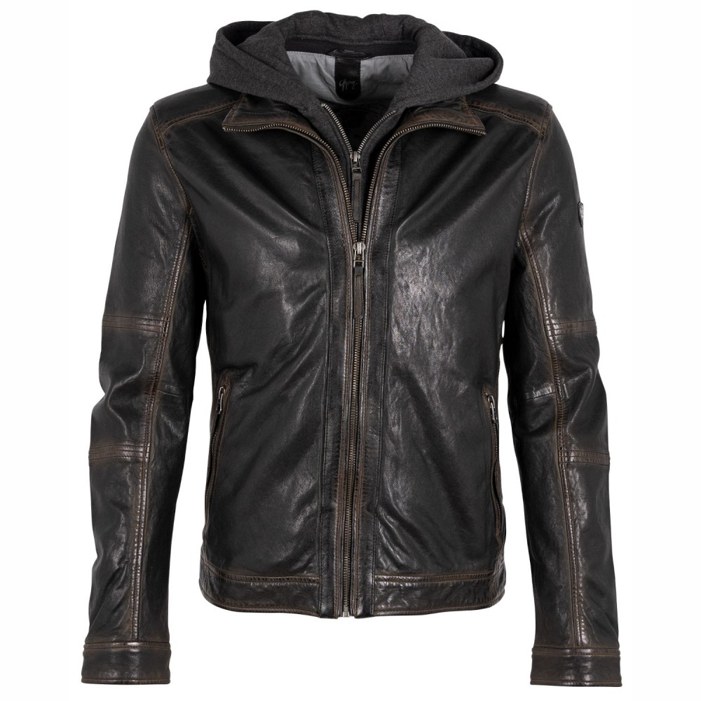 Geaca de Piele Barbati Gipsy Neagra GMJaxson LARETV - readytowear.ro