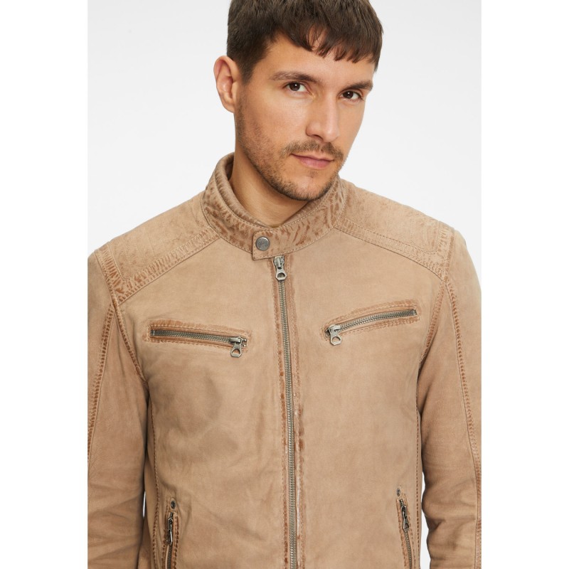 Geaca de Piele Barbati Gipsy Bej GMJonnas – IMBRACAMINTE