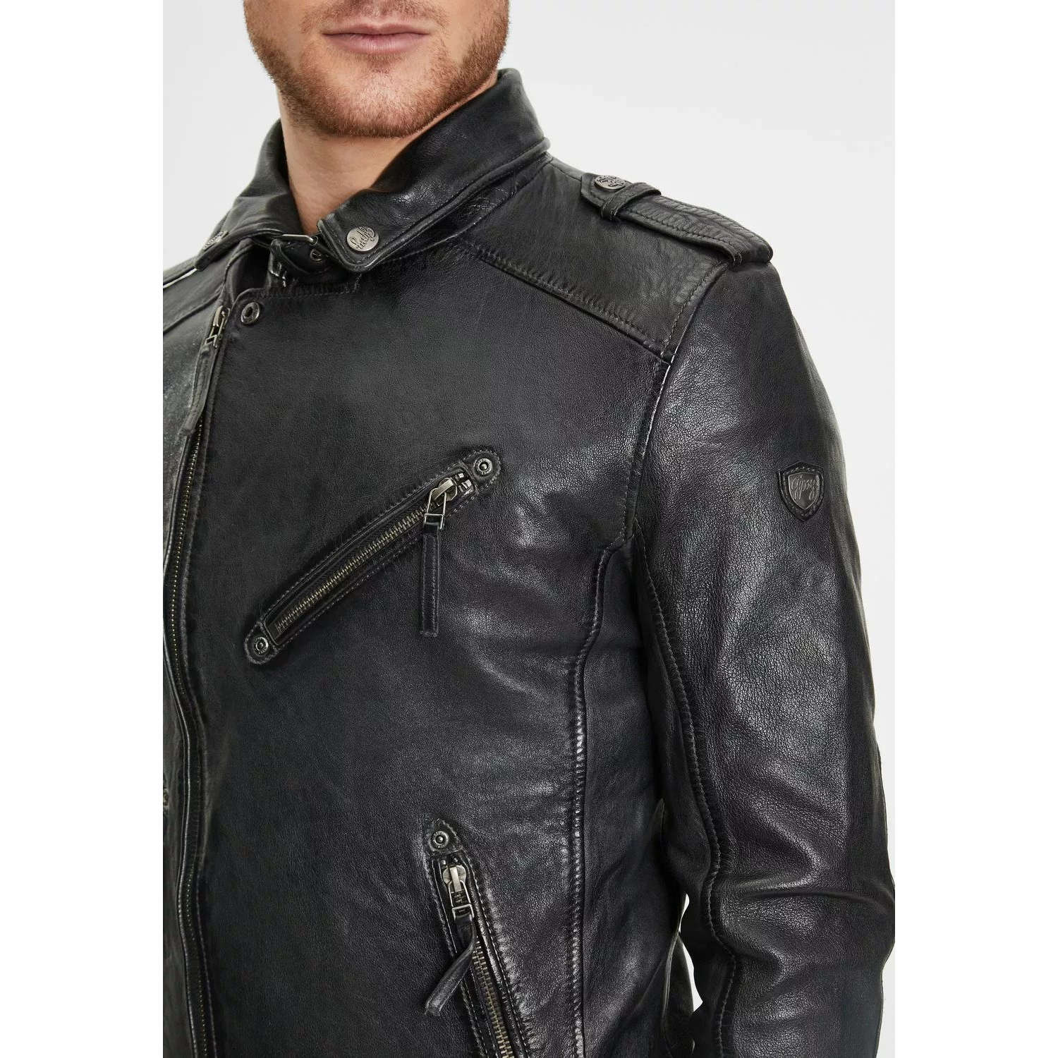 Geaca de Piele Barbati Gipsy Antracit GMMalic – Black Friday