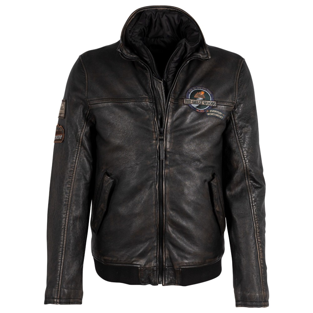 Geaca de Piele Barbati Gipsy Negru/Bej GMMountan Geaca de Piele Barbati Gipsy Negru/Bej GMMountan - readytowear.ro