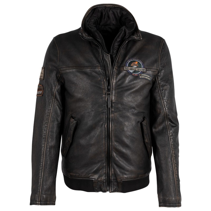 Geaca de Piele Barbati Gipsy Negru/Bej GMMountan – IMBRACAMINTE