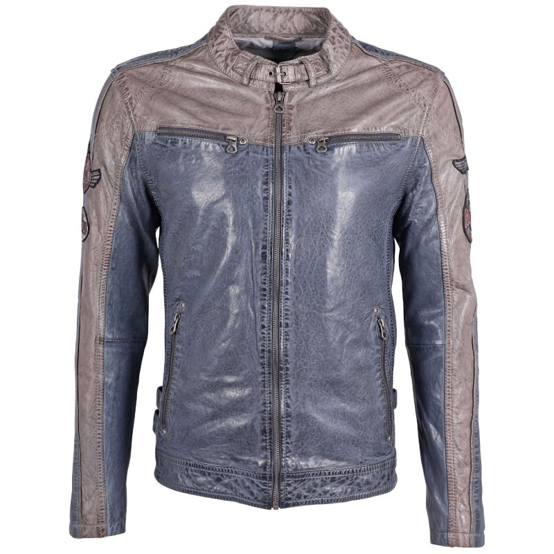 Geaca de Piele Barbati Gipsy Albastru/Gri Argintiu GMMylow LARIV – IMBRACAMINTE