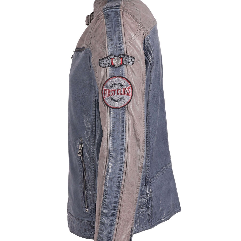 Geaca de Piele Barbati Gipsy Albastru/Gri Argintiu GMMylow LARIV geci de piele - readytowear.ro