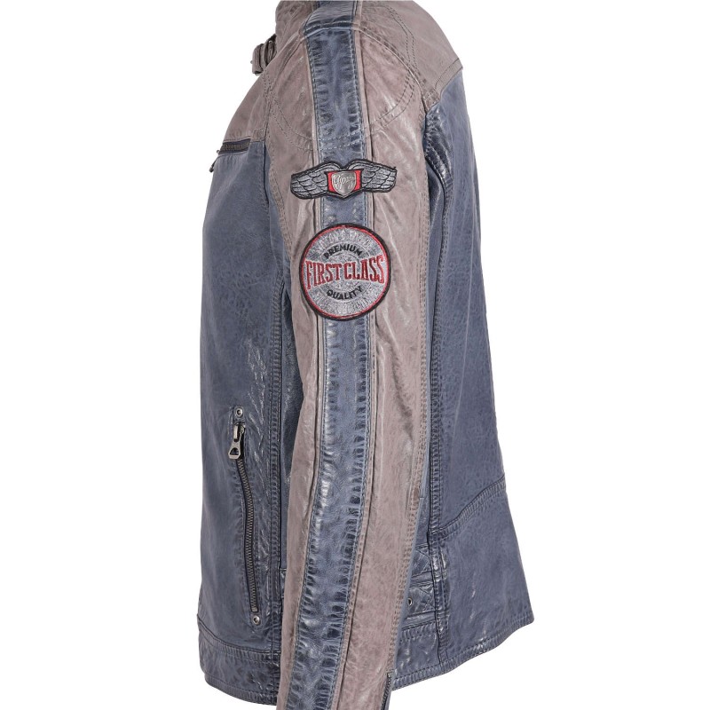 Geaca de Piele Barbati Gipsy Albastru/Gri Argintiu GMMylow LARIV – IMBRACAMINTE