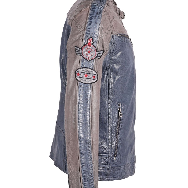 Geaca de Piele Barbati Gipsy Albastru/Gri Argintiu GMMylow LARIV – IMBRACAMINTE