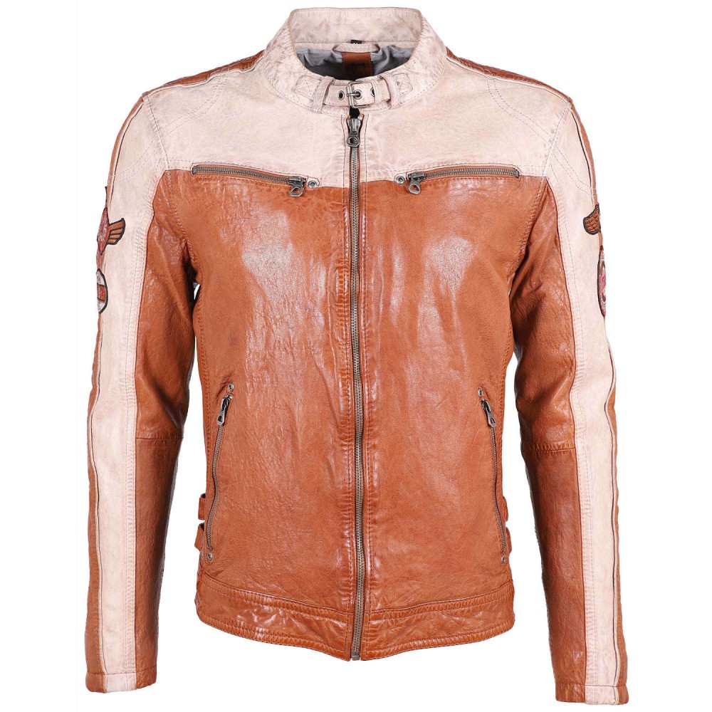 Geaca de Piele Barbati Gipsy Coniac/Bej GMMylow LARIV Geaca de Piele Barbati Gipsy Coniac/Bej GMMylow LARIV - readytowear.ro