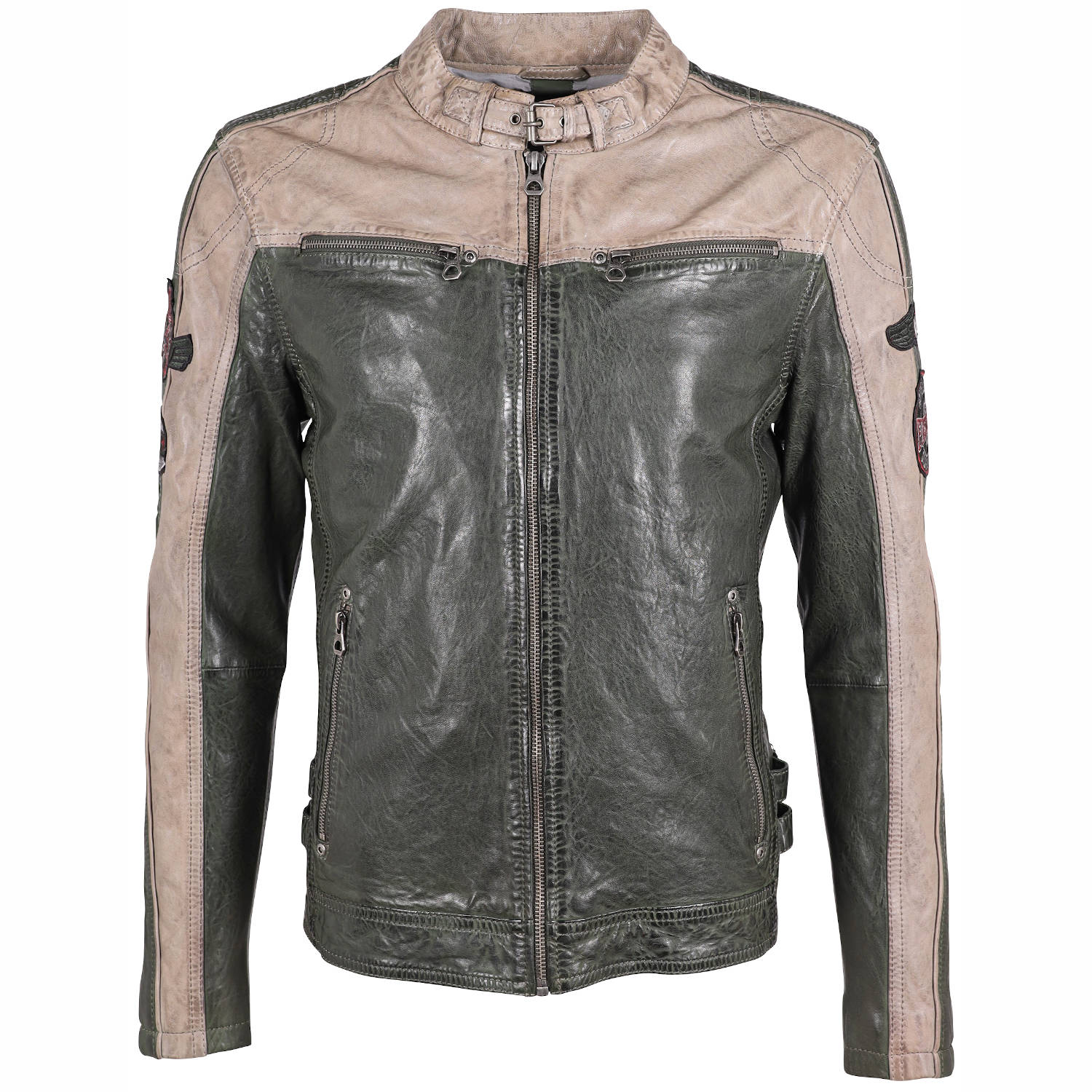 Geaca de Piele Barbati Gipsy Verde Inchis/Gri GMMylow LARIV – IMBRACAMINTE