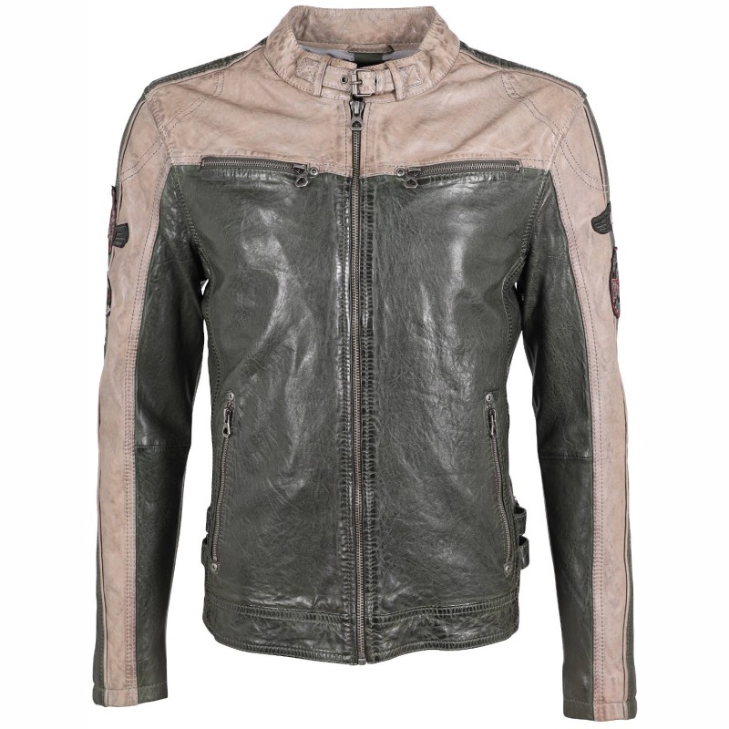 Geaca de Piele Barbati Gipsy Verde Inchis/Gri GMMylow LARIV – IMBRACAMINTE