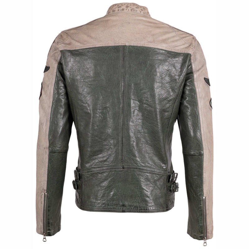 Geaca de Piele Barbati Gipsy Verde Inchis/Gri GMMylow LARIV – IMBRACAMINTE