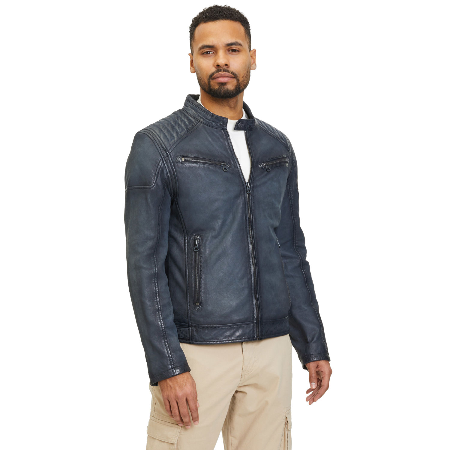 Geaca de Piele Barbati Gipsy Bleumarin/Gri GMNatico – Black Friday