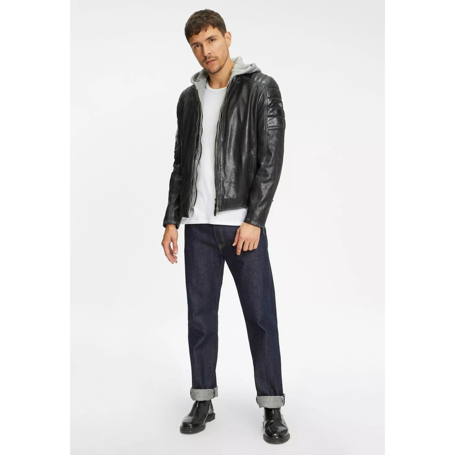 Geaca de Piele Barbati Gipsy Negru/Gri GMOrmey – Black Friday