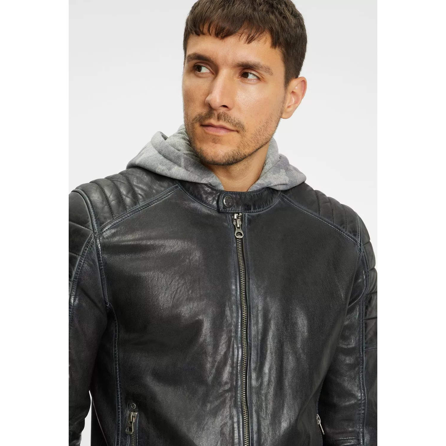 Geaca de Piele Barbati Gipsy Negru/Gri GMOrmey – Black Friday