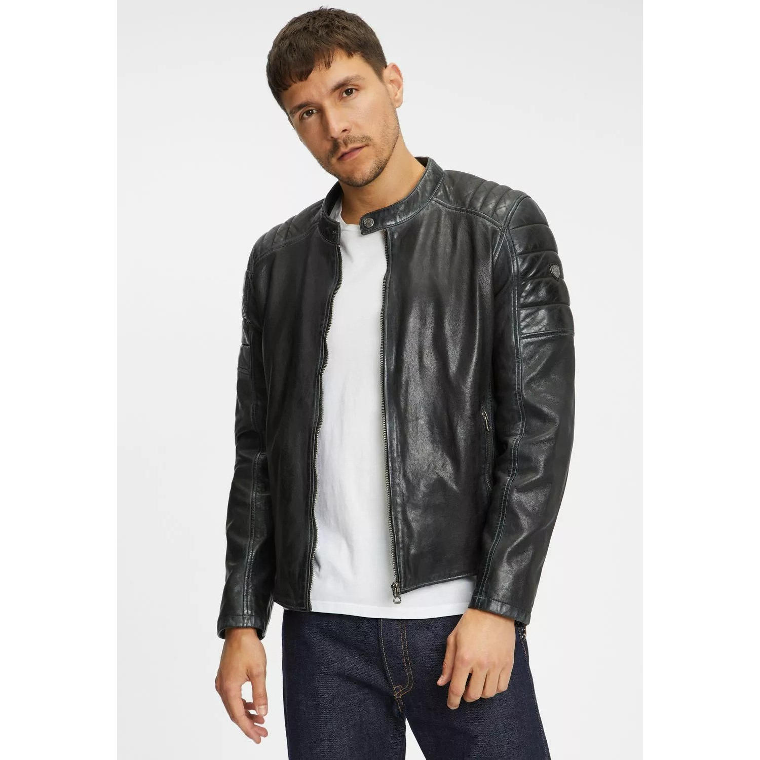 Geaca de Piele Barbati Gipsy Negru/Gri GMOrmey – Black Friday