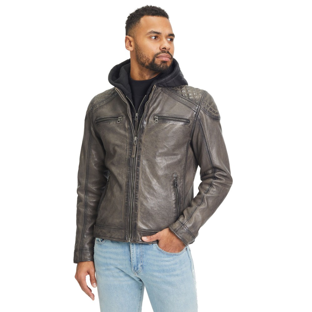 Geaca de Piele Barbati Gipsy Gri GMRao Geaca de Piele Barbati Gipsy Gri GMRao - readytowear.ro