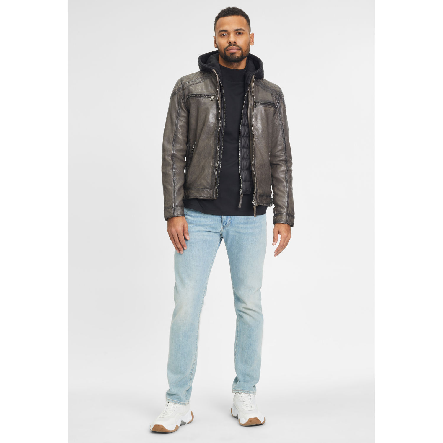 Geaca de Piele Barbati Gipsy Gri GMRao – IMBRACAMINTE